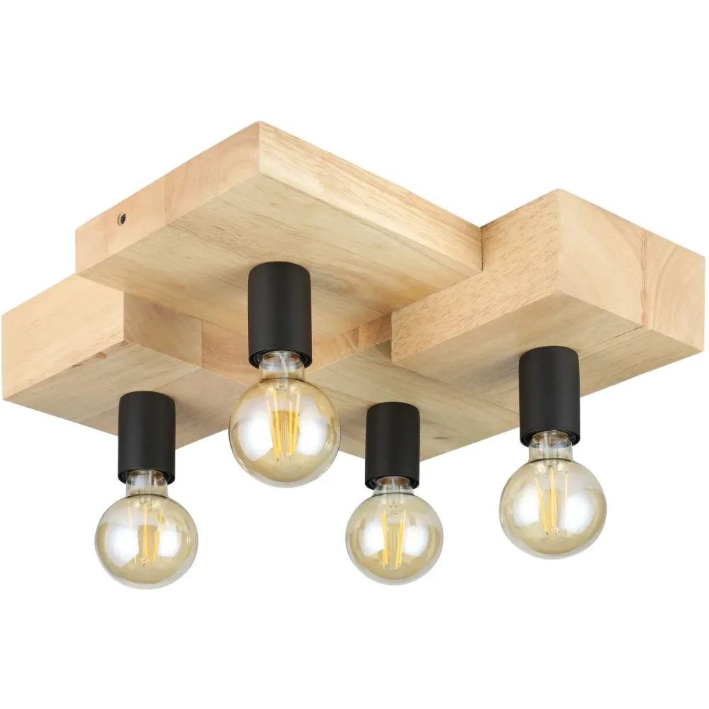 Eglo Deckenlampe Halkin Braun/Schwarz Stahl/Holz 43 cm 14 cm - Material: Holz/Stahl - Deckenlampe