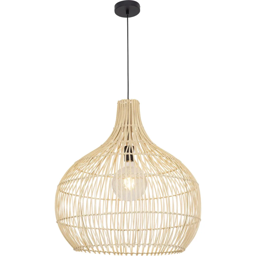 Pendellampe Belize Braun/Schwarz Eisen/Rattan 60 cm 65 cm - Farbe: natur/schwarz - Pendellampe