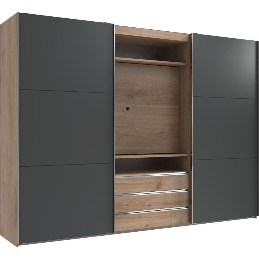 Kleiderschrank Mora Braun/Grau Holzwerkstoff 300 cm 65 cm 216 cm - Farbe: Plankeneiche/graphit - Kleiderschrank