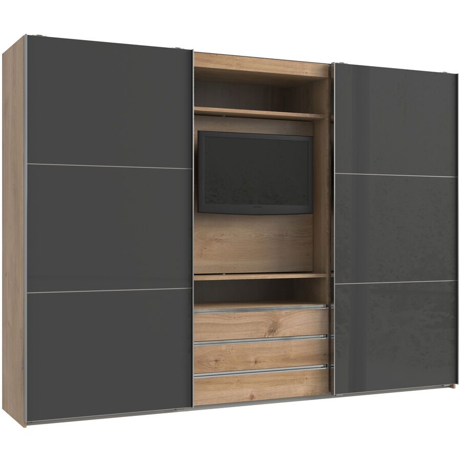 Kleiderschrank Macias Braun Holzwerkstoff 300 cm 65 cm 216 cm - Farbe: Plankeneiche - Kleiderschrank