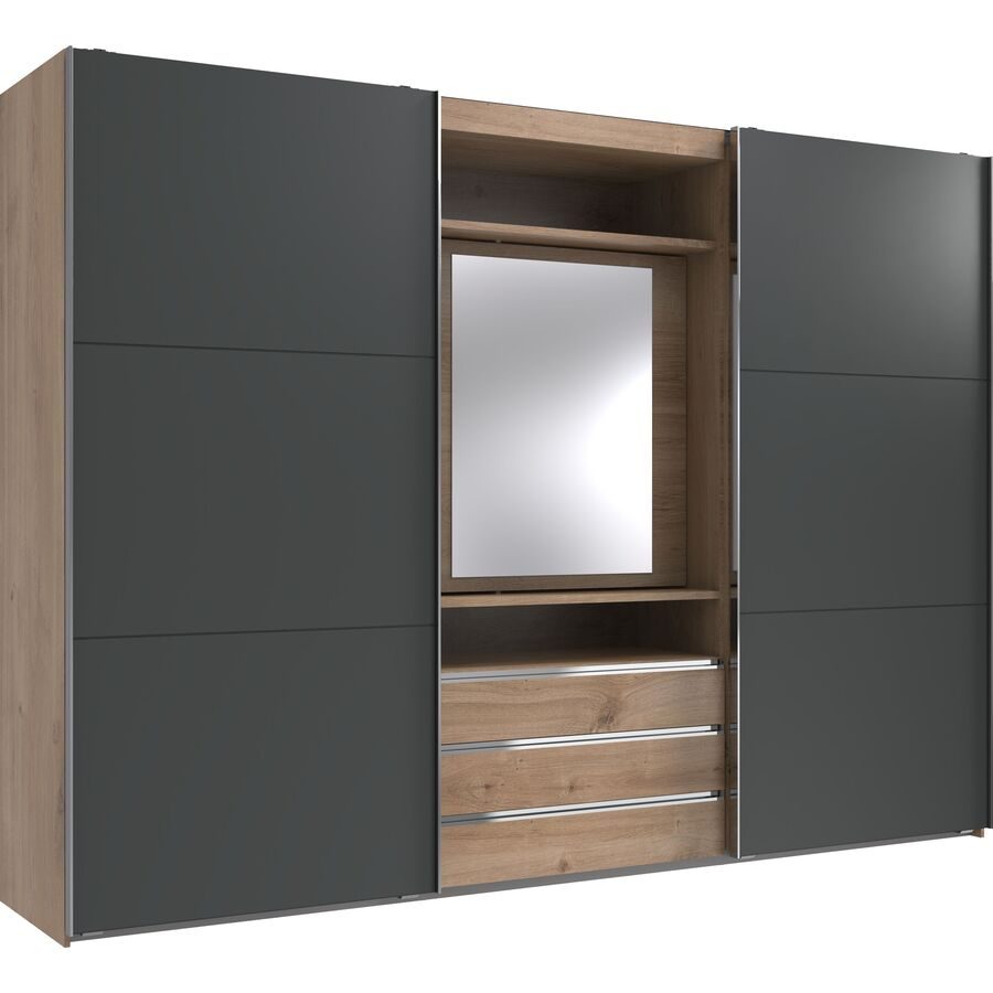 Kleiderschrank Mora Braun/Grau Holzwerkstoff 300 cm 65 cm 216 cm - Farbe: Plankeneiche/graphit - Kleiderschrank