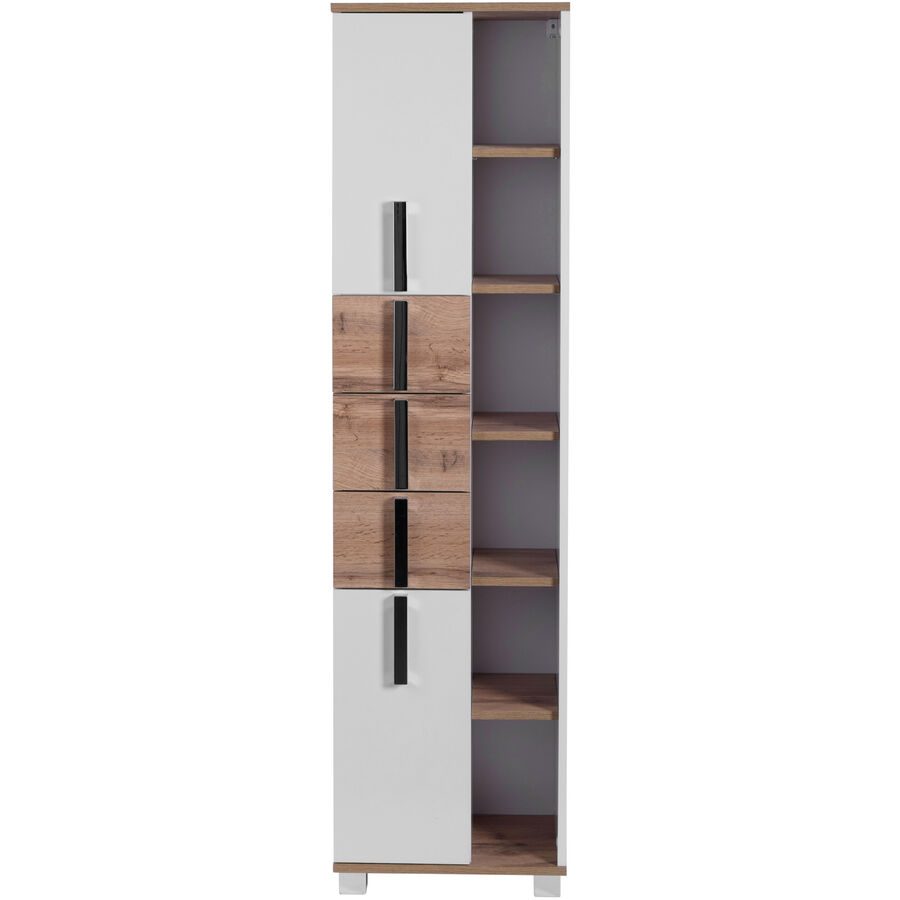 Hochschrank Sezai Weiss Holzwerkstoff 41.9 cm 32 cm 163.7 cm - Farbe: eiche landhaus/weiss - Hochschrank