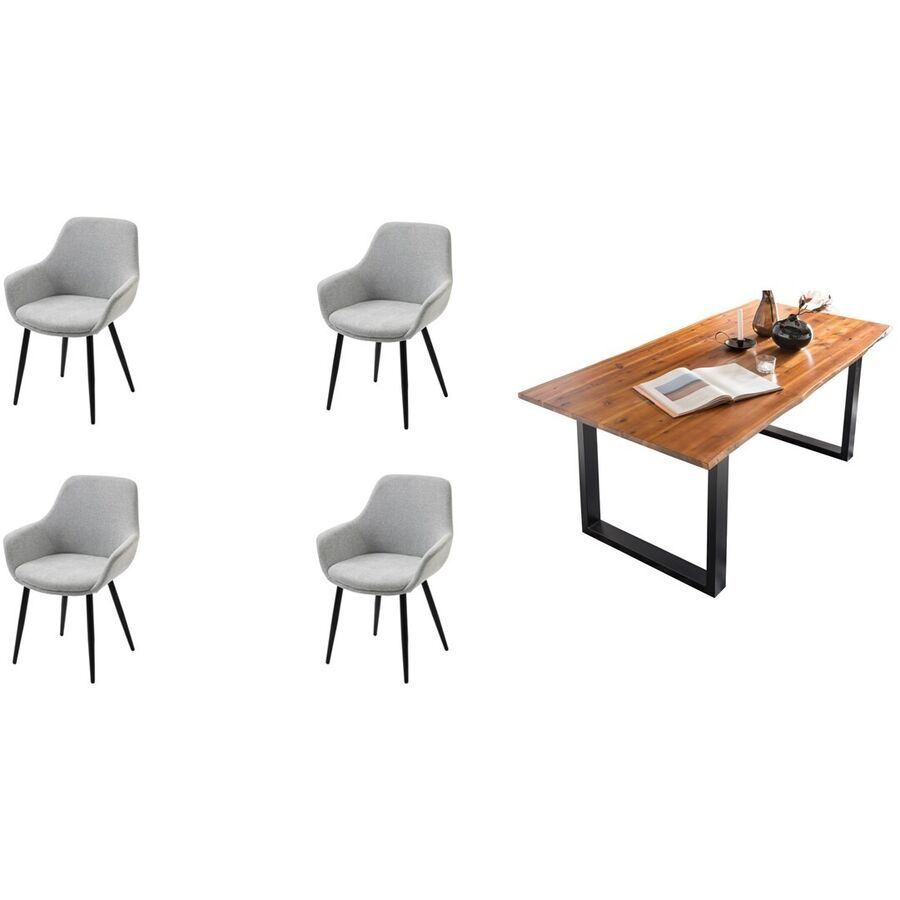 Essgruppe Eats Braun/Grau Holz/Stoff - Farbe: cognac - Material: Akazie/Strukturstoff - Essgruppe