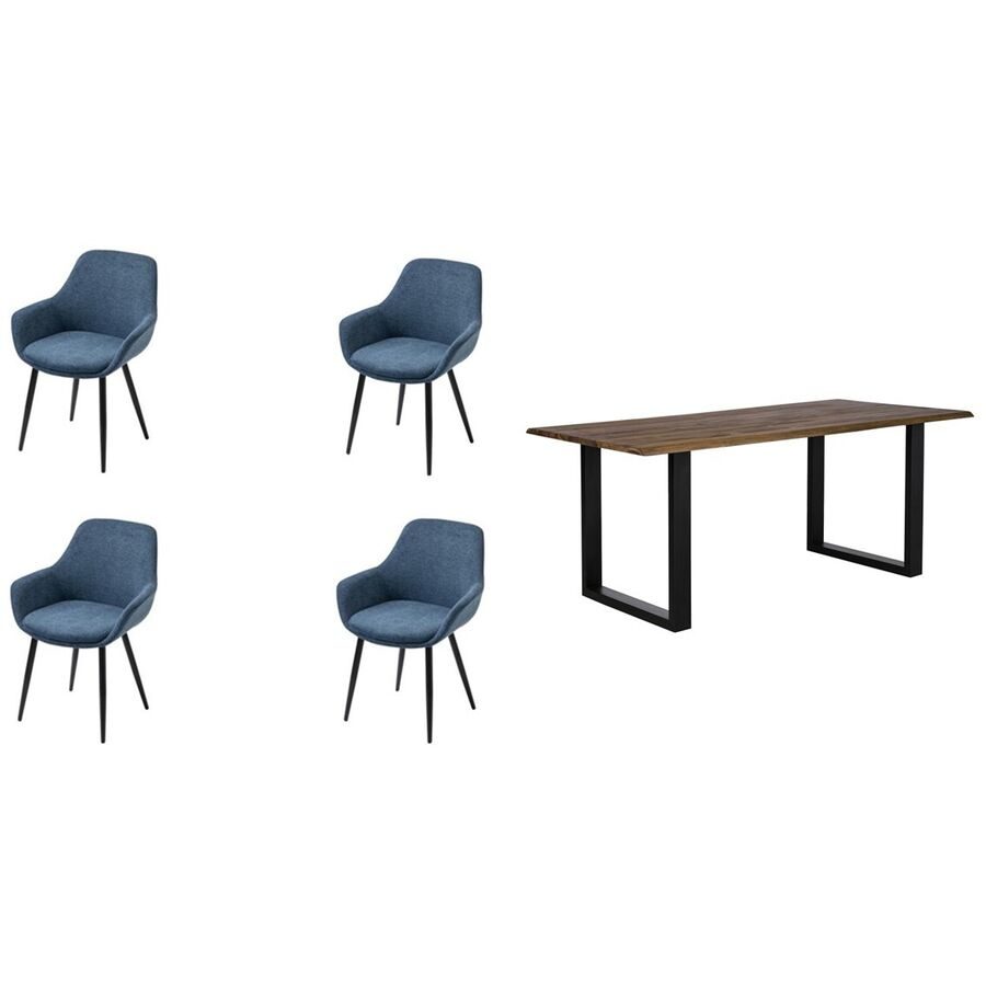 Essgruppe Eats Braun/Blau Holz/Stoff - Farbe: cognac - Material: Akazie/Strukturstoff - Essgruppe