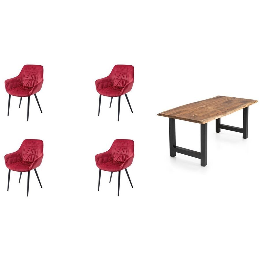 Essgruppe Eats Braun Samt/Holz - Farbe: natur - Material: Akazie/Samt - Essgruppe