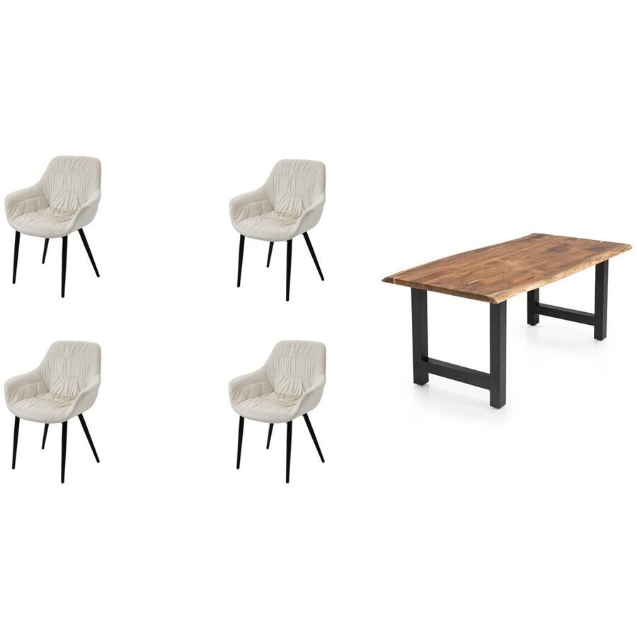 Essgruppe Eats Braun/Beige Samt/Holz - Farbe: natur - Material: Akazie/Samt - Essgruppe