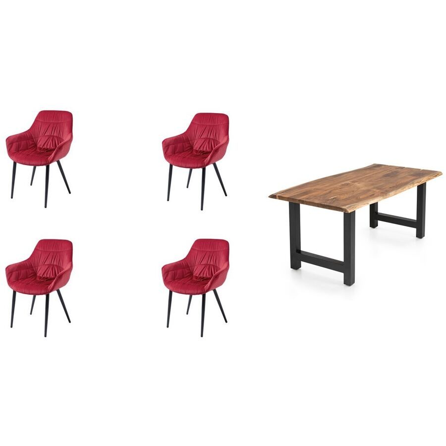 Essgruppe Eats Braun/Rot Samt/Holz - Farbe: natur - Material: Akazie/Samt - Essgruppe