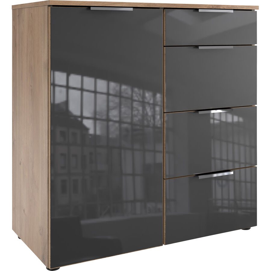 Kommode Sanko Braun/Grau Holzwerkstoff 81 cm 41 cm - Farbe: Plankeneiche/graphit - Kommode