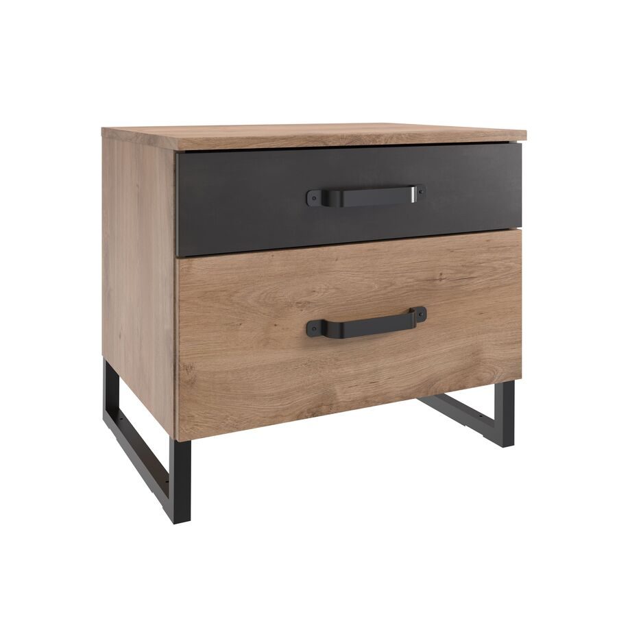 Nachttisch Demian Braun/Grau Holzwerkstoff 54 cm - Farbe: Plankeneiche, Grau - Nachttisch