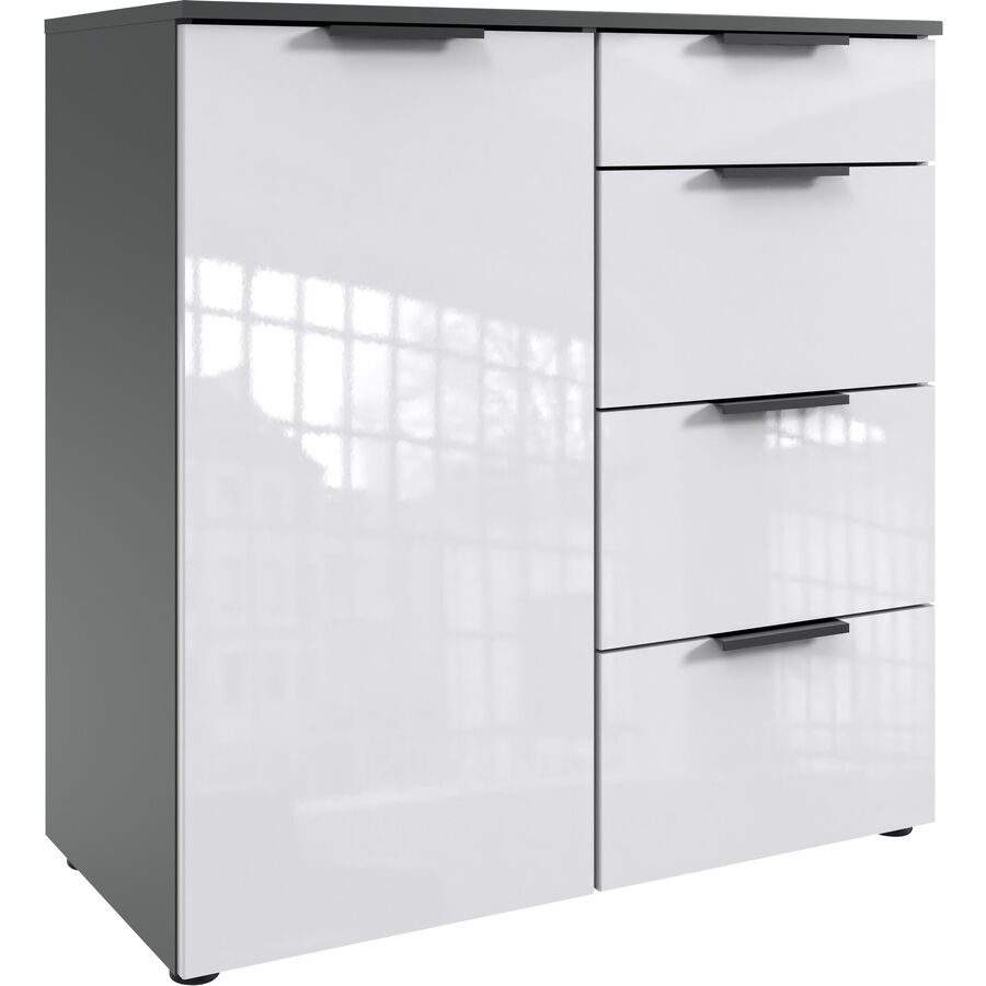 Kommode Sanko Weiss Holzwerkstoff 81 cm 41 cm - Farbe: Weiss/graphit - Kommode