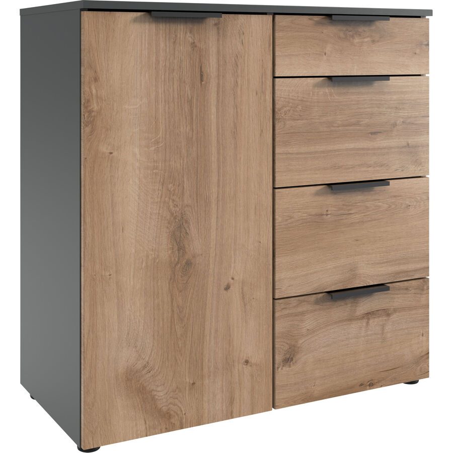 Kommode Sanko Braun/Grau Holzwerkstoff 81 cm 41 cm - Farbe: Plankeneiche/graphit - Kommode