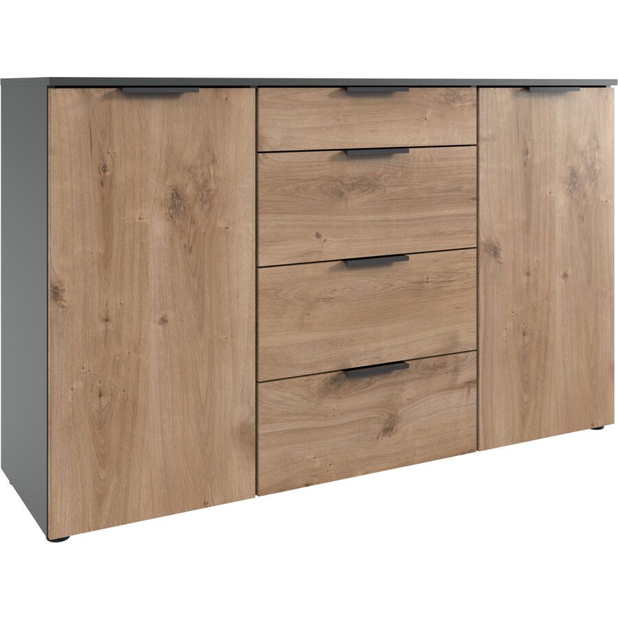 Kommode Sanko Braun/Grau Holzwerkstoff 135 cm 41 cm - Farbe: Plankeneiche/graphit - Kommode