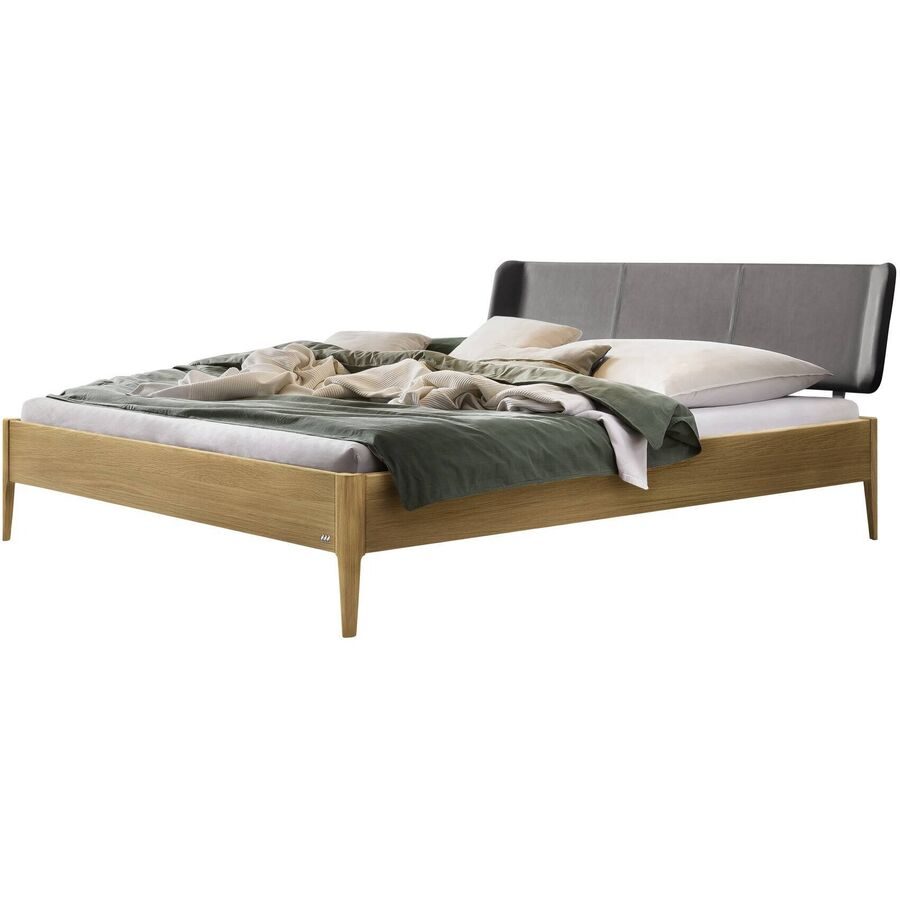 Hasena Bett Castello Braun/Grau Holz/Kunstleder 180 x 210 cm - Farbe: Natur, Dunkelgrau - Material: Eiche, Kunstleder - Bett