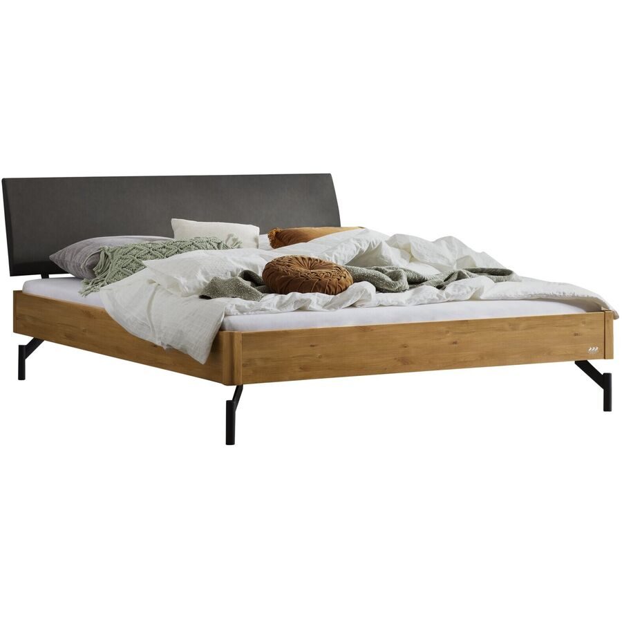 Hasena Bett Castello Braun Holz/Metall/Kunstleder 180 x 200 cm - Farbe: dunkelgrau, natur - Material: Wildeiche - Bett