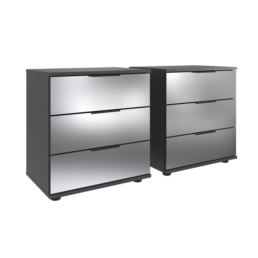 Nachttisch 2er-Set Metac Grau/Silber Holzwerkstoff/Glas 104 cm - Farbe: Graphit, Spiegel - Material: Spanplatte, Spiegelglas - Nachttisch 2er-Set