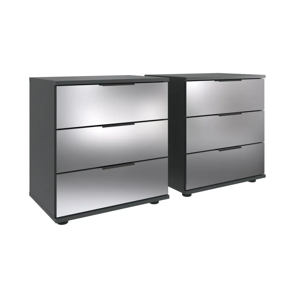 Nachttisch 2er-Set Metac Grau/Silber Holzwerkstoff/Glas 104 cm - Farbe: Graphit, Spiegel - Material: Spanplatte, Spiegelglas - Nachttisch 2er-Set