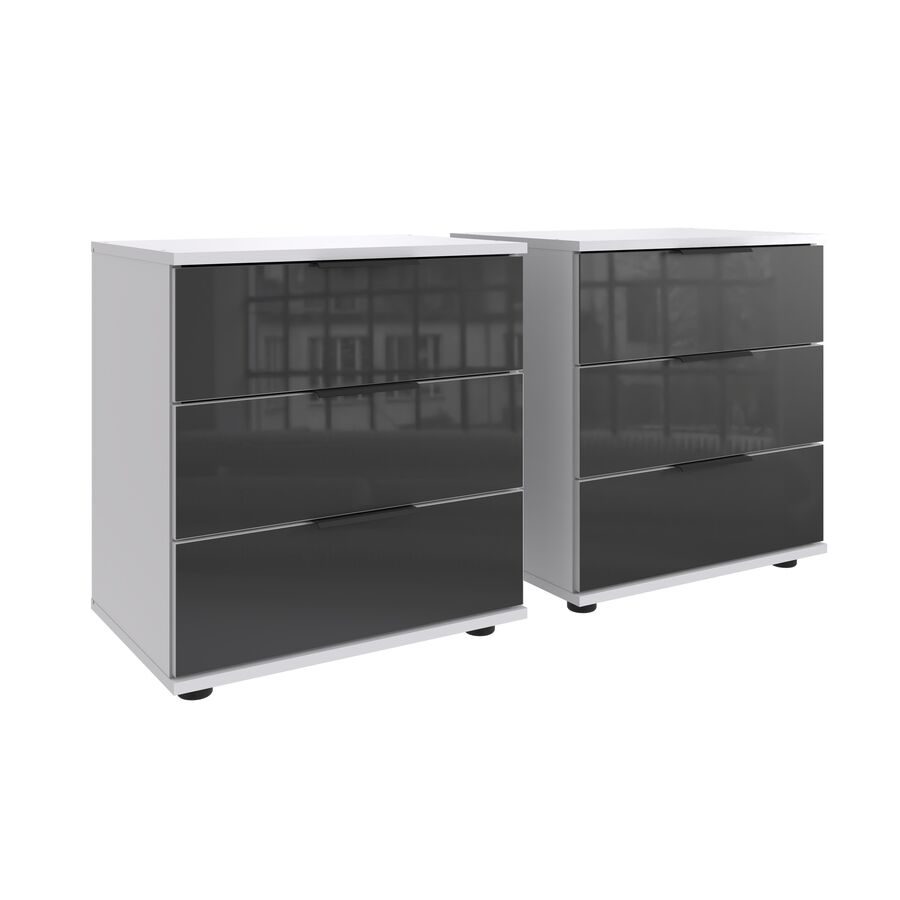 Nachttisch 2er-Set Metac Weiss/Grau Holzwerkstoff/Glas 104 cm - Farbe: Weiss, Grau - Material: Spanplatte, Glas - Nachttisch 2er-Set