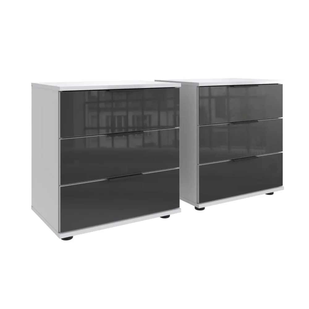 Nachttisch 2er-Set Metac Weiss/Grau Holzwerkstoff/Glas 104 cm - Farbe: Weiss, Grau - Material: Spanplatte, Glas - Nachttisch 2er-Set