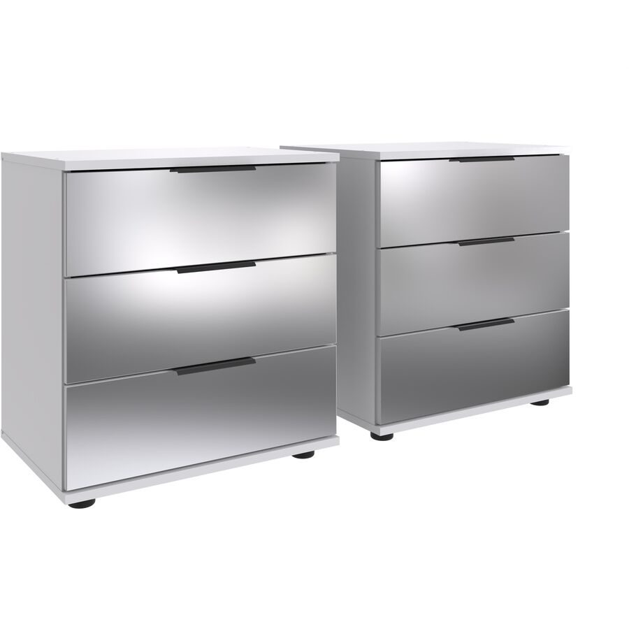 Nachttisch 2er-Set Metac Weiss/Silber Holzwerkstoff/Glas 104 cm - Farbe: Weiss, Spiegel - Material: Spanplatte, Spiegelglas - Nachttisch 2er-Set
