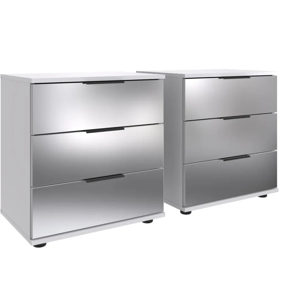 Nachttisch 2er-Set Metac Weiss/Silber Holzwerkstoff/Glas 104 cm - Farbe: Weiss, Spiegel - Material: Spanplatte, Spiegelglas - Nachttisch 2er-Set