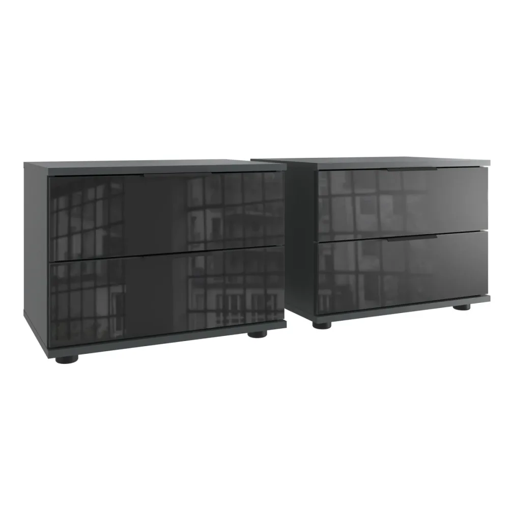 Nachttisch 2er-Set Metac Grau/Schwarz Holzwerkstoff/Glas 104 cm - Farbe: Graphit, Schwarz - Material: Spanplatte, Glas - Nachttisch 2er-Set