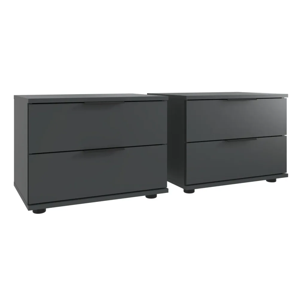 Nachttisch 2er-Set Metaa Grau Holzwerkstoff 104 cm - Farbe: graphit - Nachttisch 2er-Set
