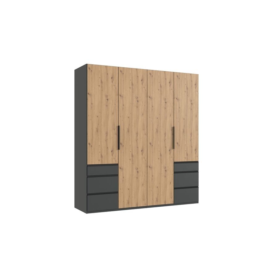 Kleiderschrank Sanko Grau Holz 200 cm 58 cm 216 cm - Farbe: graphit/Eiche Nachbildung - Material: Holzwerkstoff - Kleiderschrank