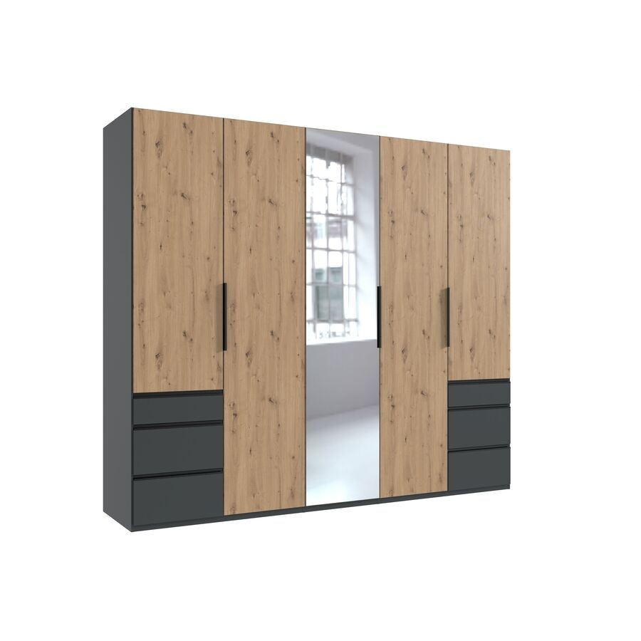 Kleiderschrank Sanko Grau Holz 250 cm 58 cm 216 cm - Farbe: graphit/Eiche Nachbildung - Material: Holzwerkstoff - Kleiderschrank