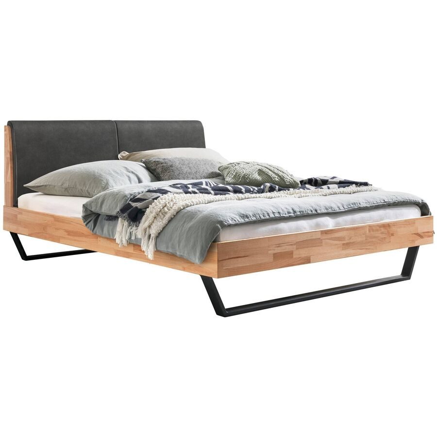 Hasena Bett Pollino Grau/Braun/Schwarz Holz 180 x 200 cm - Farbe: Dunkelgrau, Natur, Schwarz - Material: Kernbuche - Bett