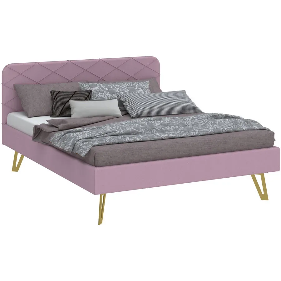 Modular Bett Sager Rosa Stoff 140 x 200 cm - Farbe: Altrosa - Material: Stahl/Stoff - Bett
