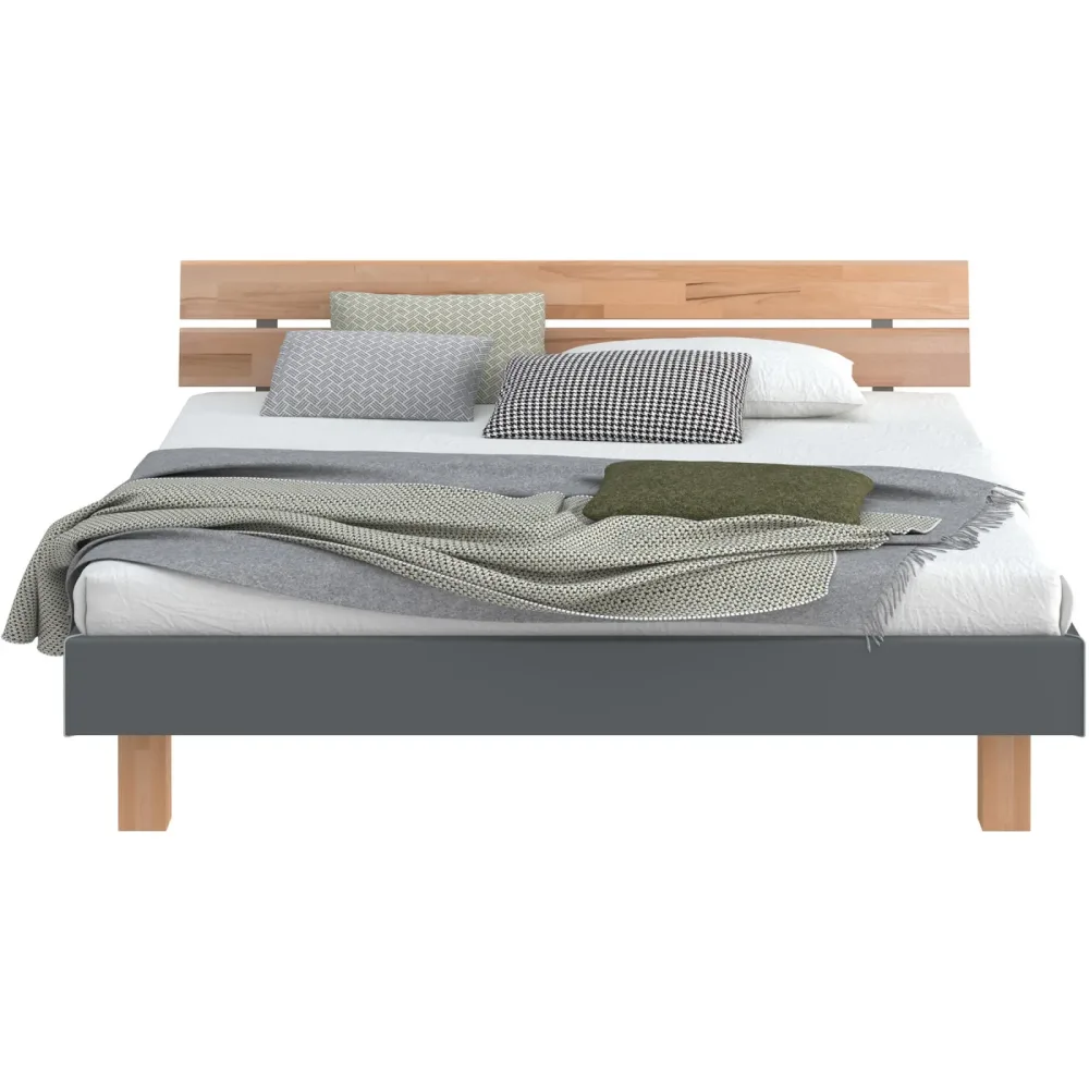 Modular Bett Livorno Braun/Grau MDF/Holz 160 x 200 cm - Farbe: Natur, Dunkelgrau - Material: MDF, Buche - Bett