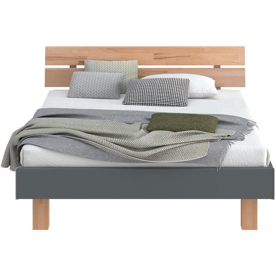 Modular Bett Livorno Braun/Grau MDF/Holz 120 x 200 cm - Farbe: Natur, Dunkelgrau - Material: MDF, Buche - Bett