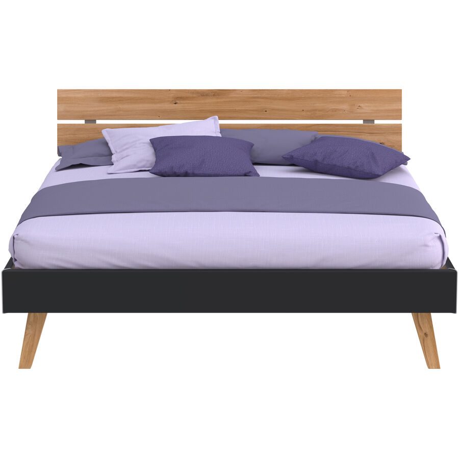 Modular Bett Livorno Braun/Schwarz MDF/Holz 160 x 200 cm - Farbe: natur, schwarz - Material: MDF, Wildeiche - Bett