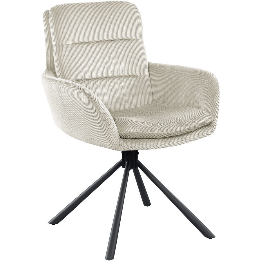 Armlehnstuhl Caracas Beige/Schwarz Stoff/Metall 60 cm Drehbar - Farbe: Beige, Schwarz - Material: Stoff Cord, Metall - Armlehnstuhl
