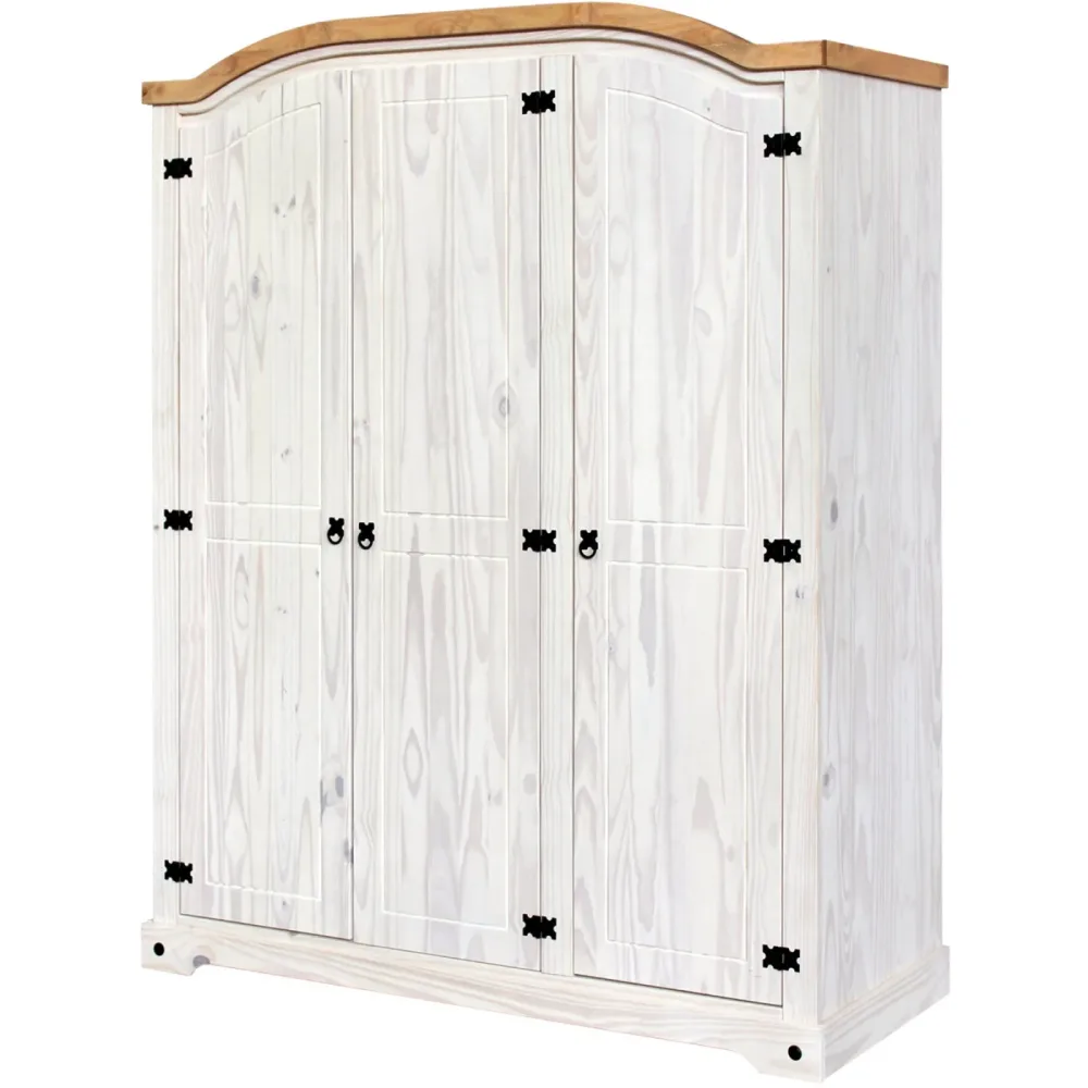 Kleiderschrank Cruz Weiss/Braun/Schwarz Holz/Metall 150 cm 56 cm 188 cm - Farbe: Weiss lasiert - Kleiderschrank