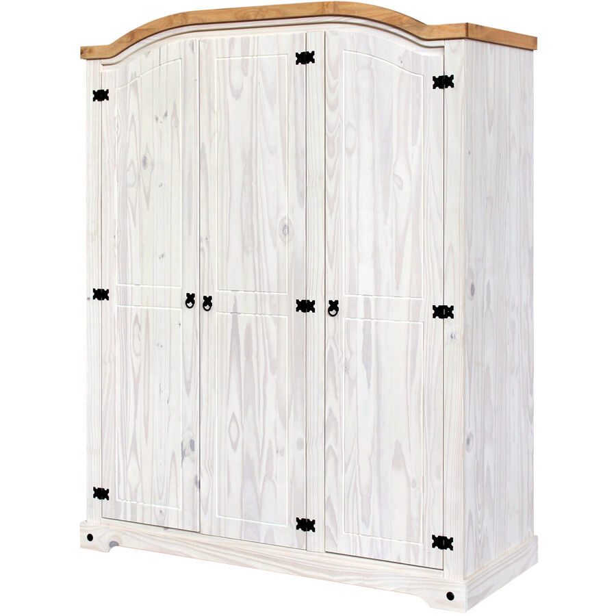 Kleiderschrank Cruz Weiss/Braun/Schwarz Holz/Metall 150 cm 56 cm 188 cm - Farbe: Weiss lasiert - Kleiderschrank