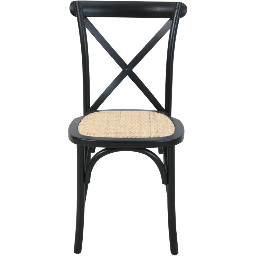 Stuhl 2er-Set Kenas Schwarz/Beige Holz/Rattan 48 cm Stapelbar - Farbe: natur - Material: Hevea, Rattan - Stuhl 2er-Set