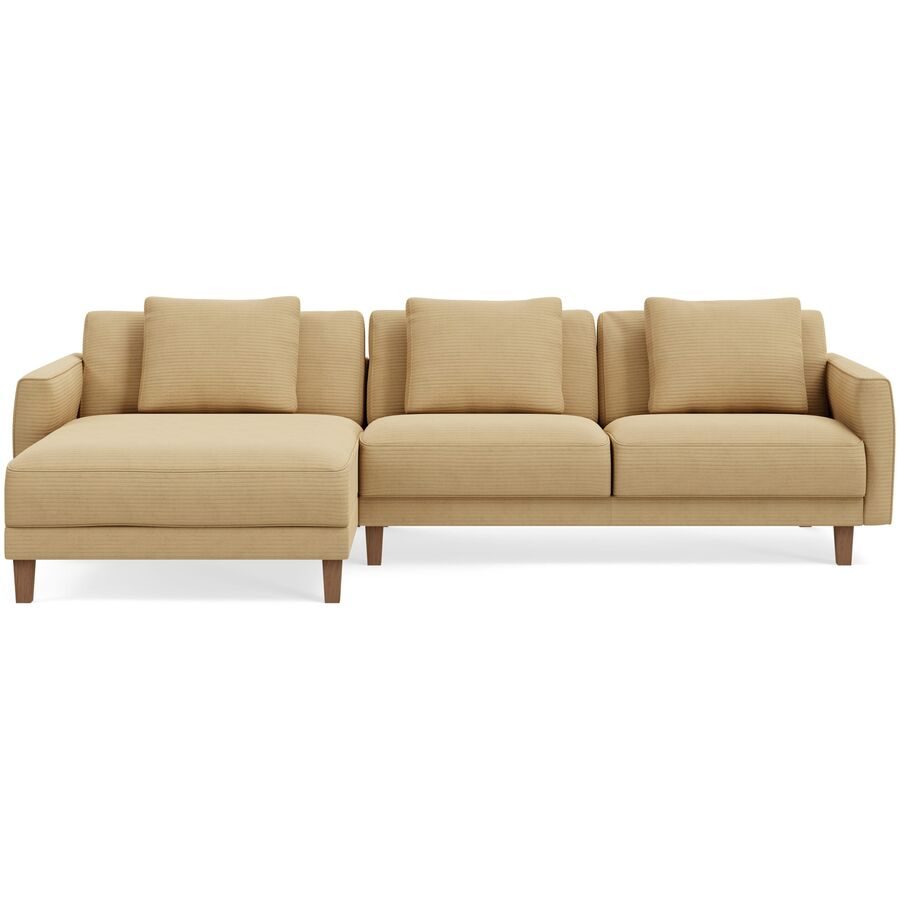 Ecksofa Avena Gelb Holz/Stoff 278 cm 163 cm - Material: Stoff/Holzfuss walnuss - Möbel Konfigurator: Traummöbel individuell zusammenstellen - Ecksofa