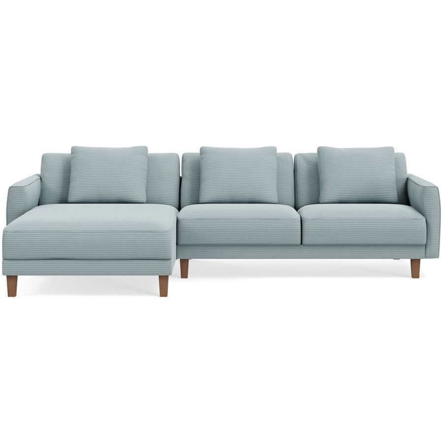 Ecksofa Avena Blau Holz/Stoff 278 cm 163 cm - Farbe: Aqua - Material: Stoff/Holzfuss walnuss - Möbel Konfigurator: Traummöbel individuell