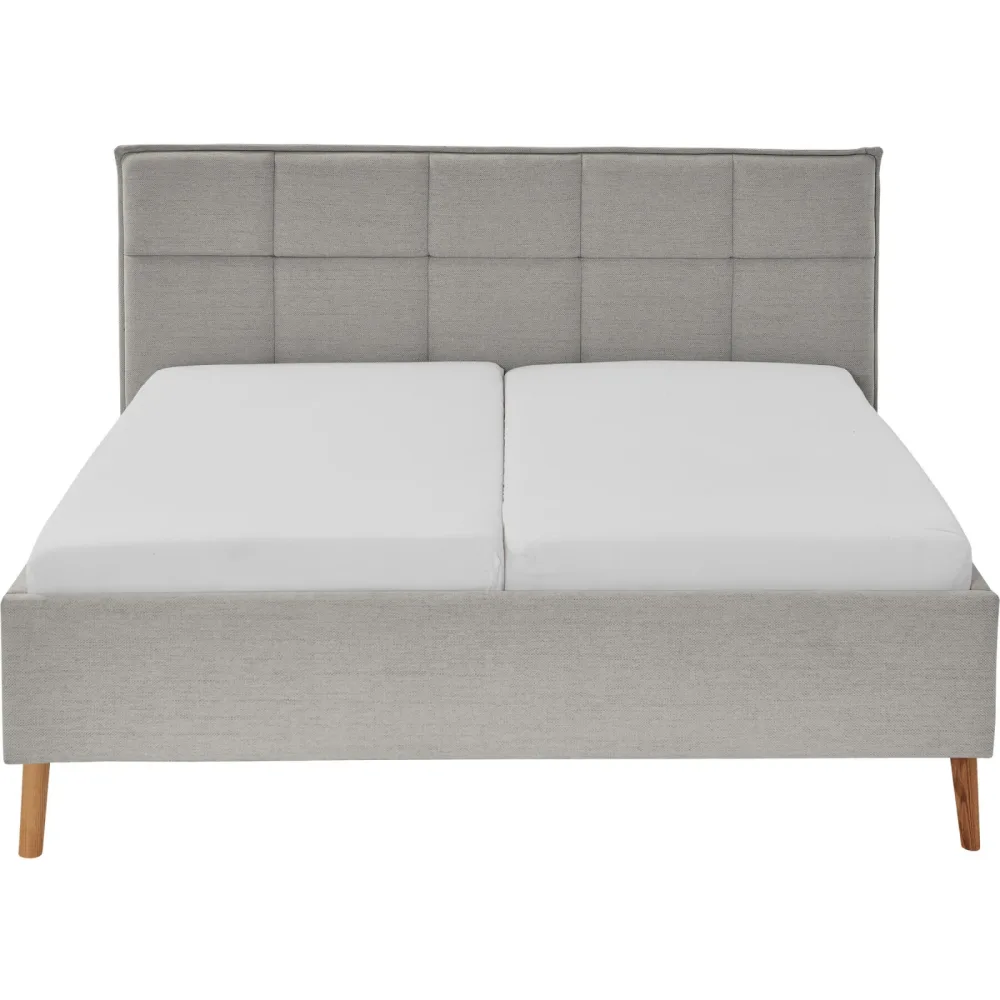 Bett Palle Grau/Braun Stoff/Holz 180 x 200 cm - Farbe: Hellgrau, Natur - Material: Stoff, Eiche - Bett