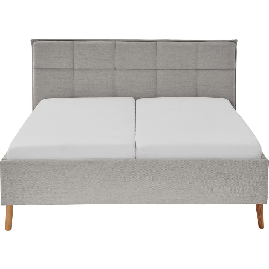 Bett Palle Grau/Braun Stoff/Holz 180 x 200 cm - Farbe: Hellgrau, Natur - Material: Stoff, Eiche - Bett