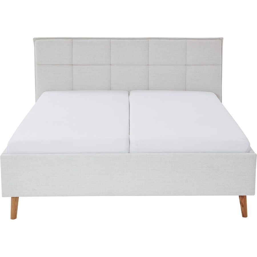 Bett Palle Beige/Braun Stoff/Holz 160 x 200 cm - Farbe: beige, natur - Material: Stoff, Eiche - Bett