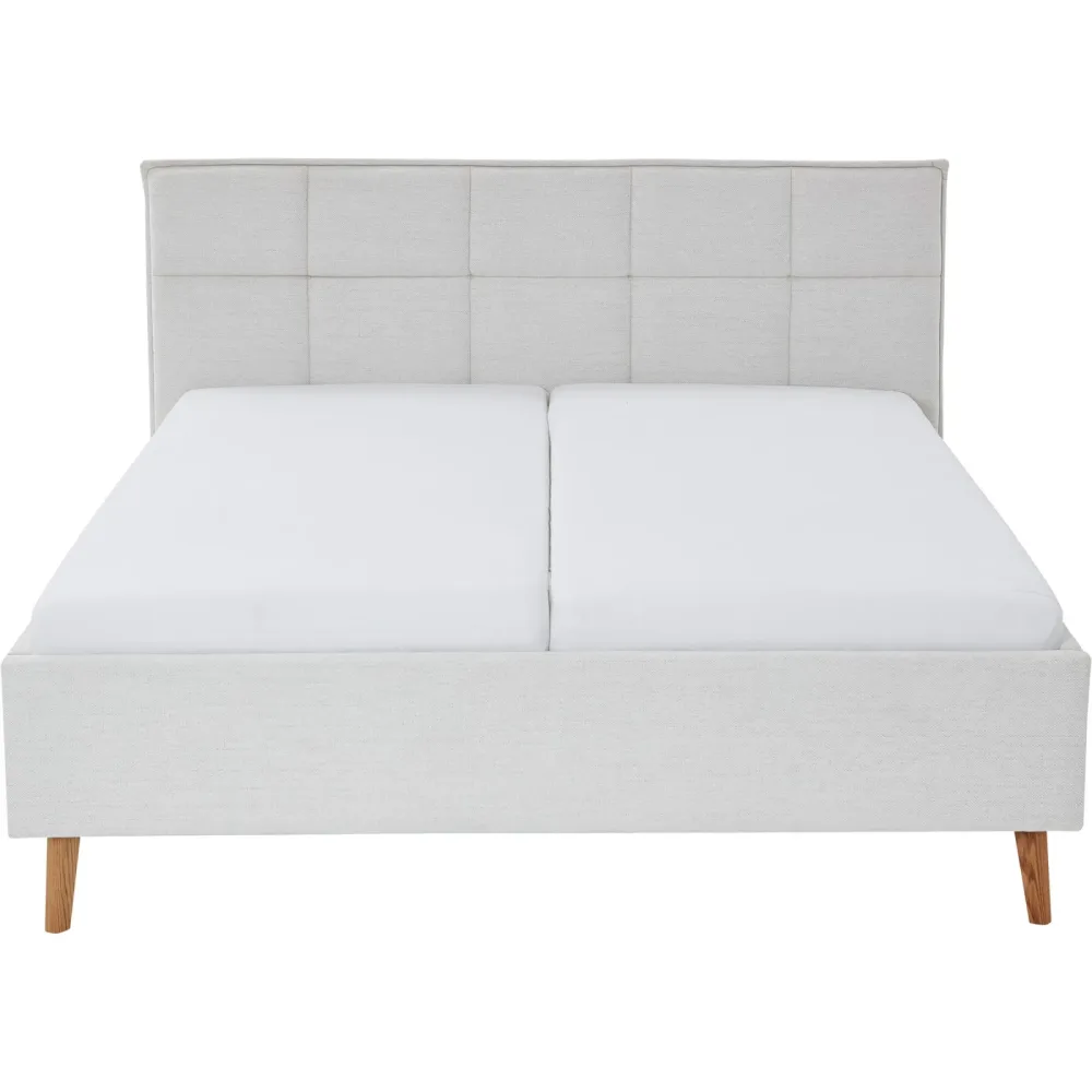 Bett Palle Beige/Braun Stoff/Holz 160 x 200 cm - Farbe: beige, natur - Material: Stoff, Eiche - Bett