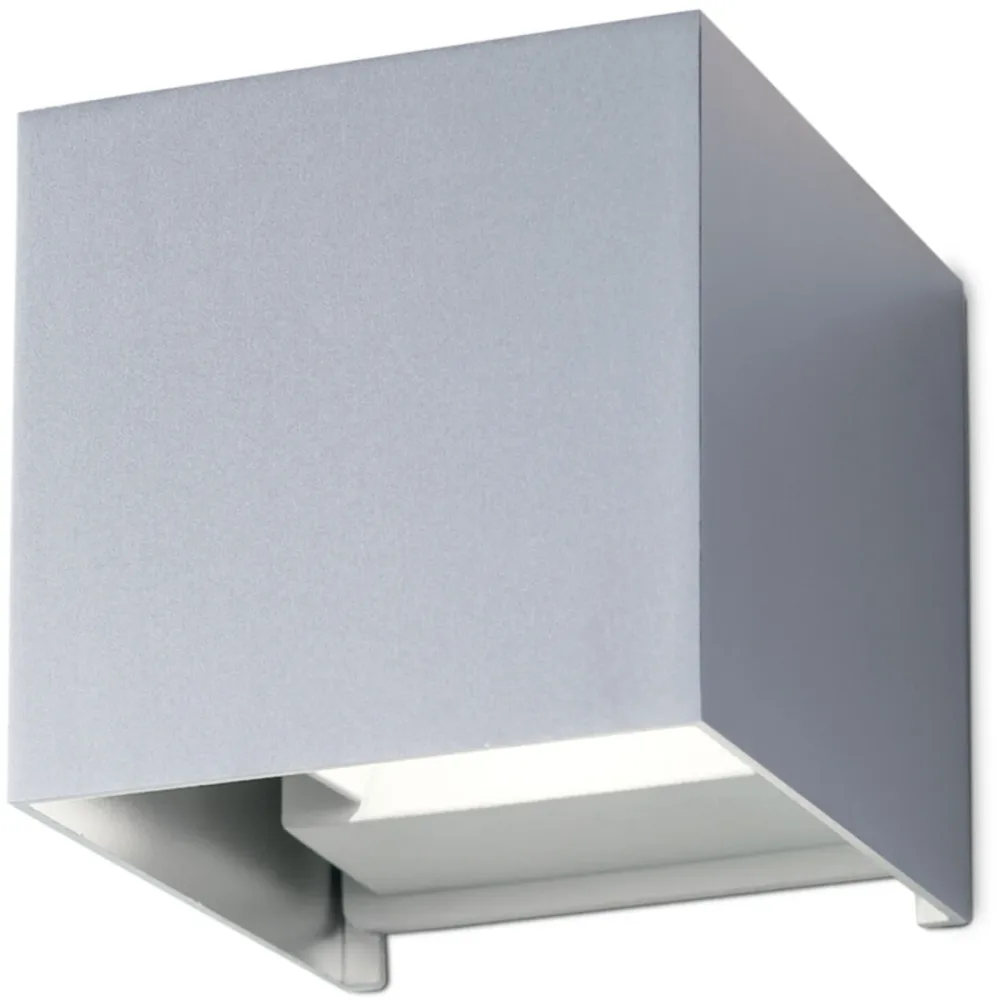Wandlampe aussen Cube Silber Aluminium 10 cm 10 cm - Farbe: Aluminium matt - Lichtfarbe: Warmweiss - Material: Aluguss - Wandlampe aussen