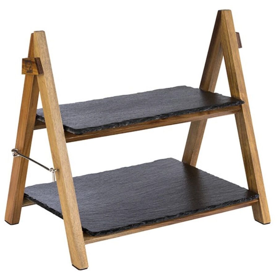 Serviergestell Aps Schwarz Holz/Naturstein 34 cm - Material: Akzienholz/Naturschieferplatte - Serviergestell