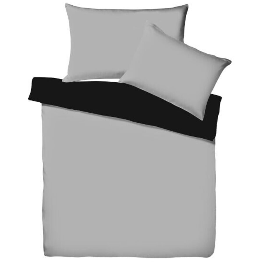 Living Home Bettwäschegarnitur Uni Doubleface Schwarz Baumwolle 160 cm 210 cm - Farbe: Schiefer/Schwarz - Bettwäschegarnitur