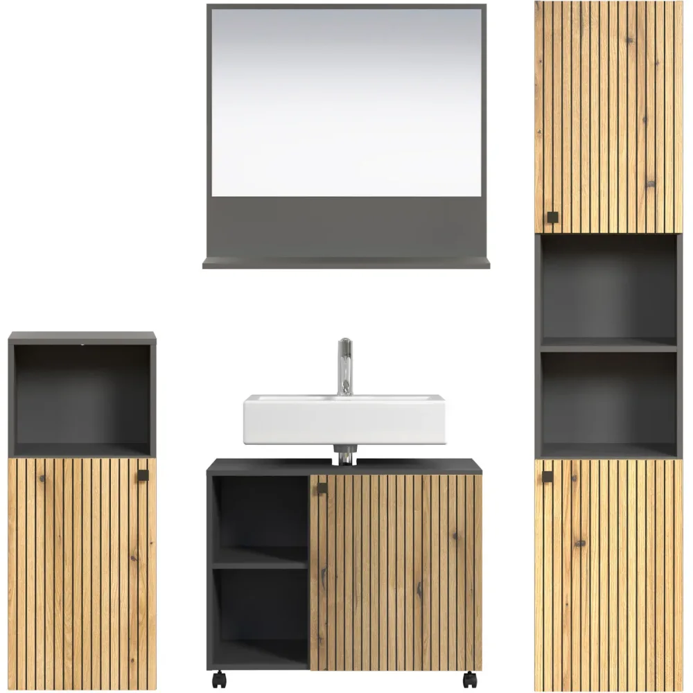 Badezimmer-Set Garfield Grau Holz 180 cm 186 cm 42 cm - Farbe: anthrazit - Material: Holzwerkstoff - Badezimmer-Set