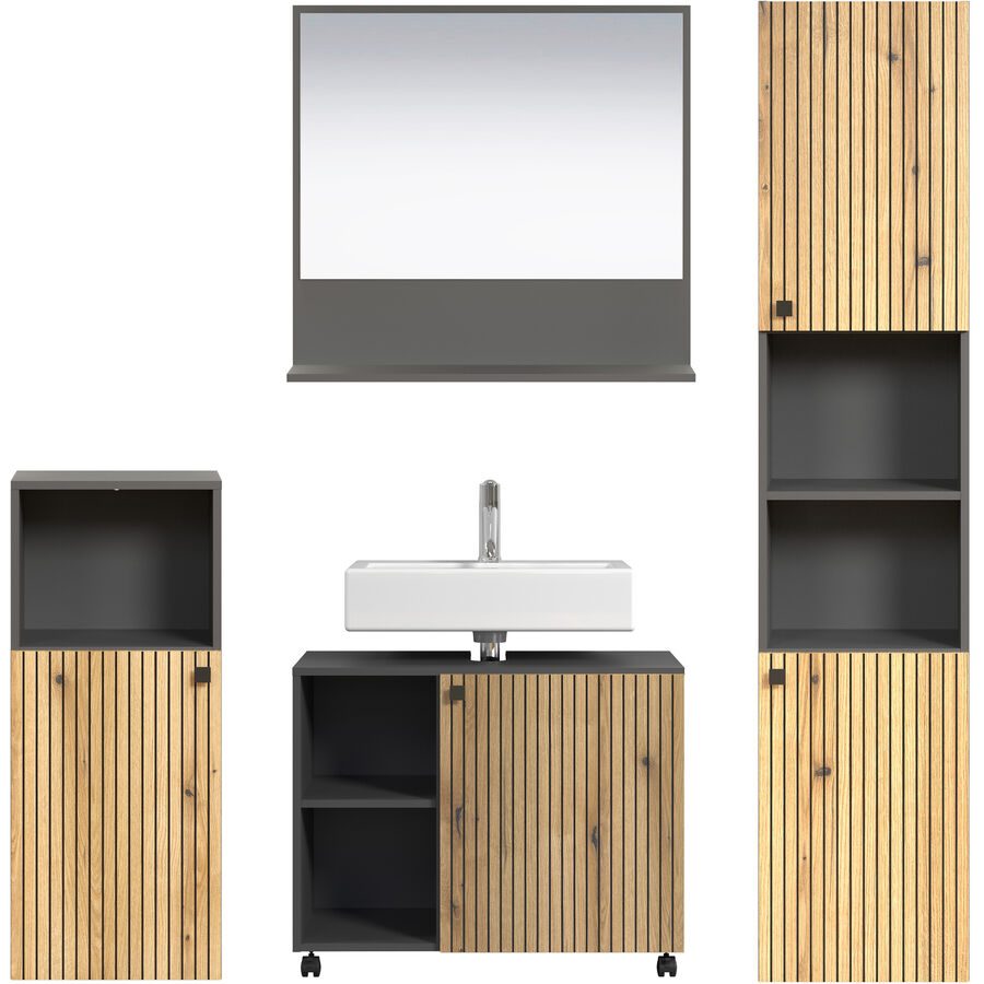 Badezimmer-Set Garfield Grau Holz 180 cm 186 cm 42 cm - Farbe: anthrazit - Material: Holzwerkstoff - Badezimmer-Set