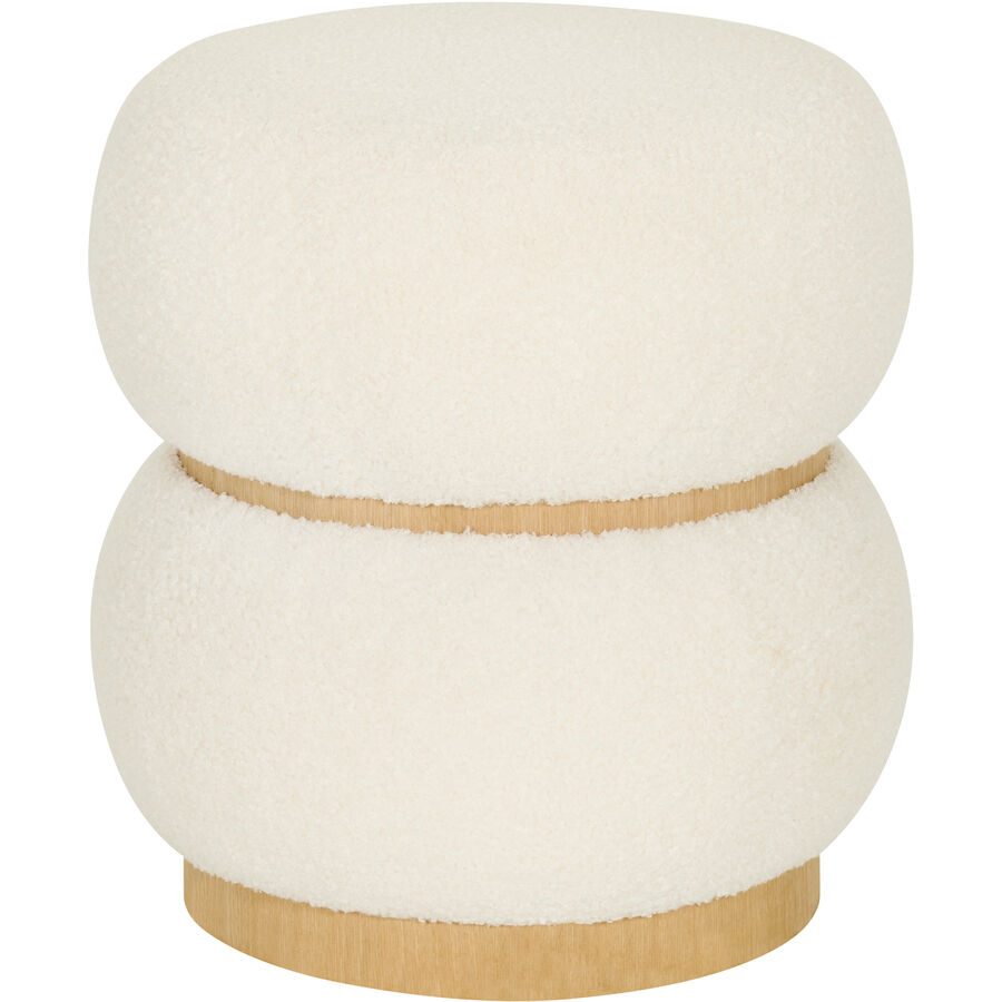Hocker June Weiss/Braun Stoff/Holz 38 cm 41 cm - Farbe: Creme, Natur - Material: Stoff, Holz - Hocker