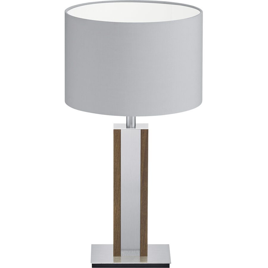 HERZBLUT Tischlampe Karl N Weiss/Braun Metall/Holz 23 cm 44 cm - Farbe: Weiss, Natur - Material: Nickel/Holz - Tischlampe
